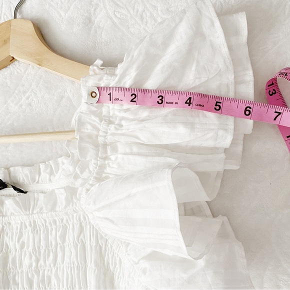 Banana Republic White Smocked Chest Fit & Flare Dress with Ruffle Sleeves - Picture 5 of 12